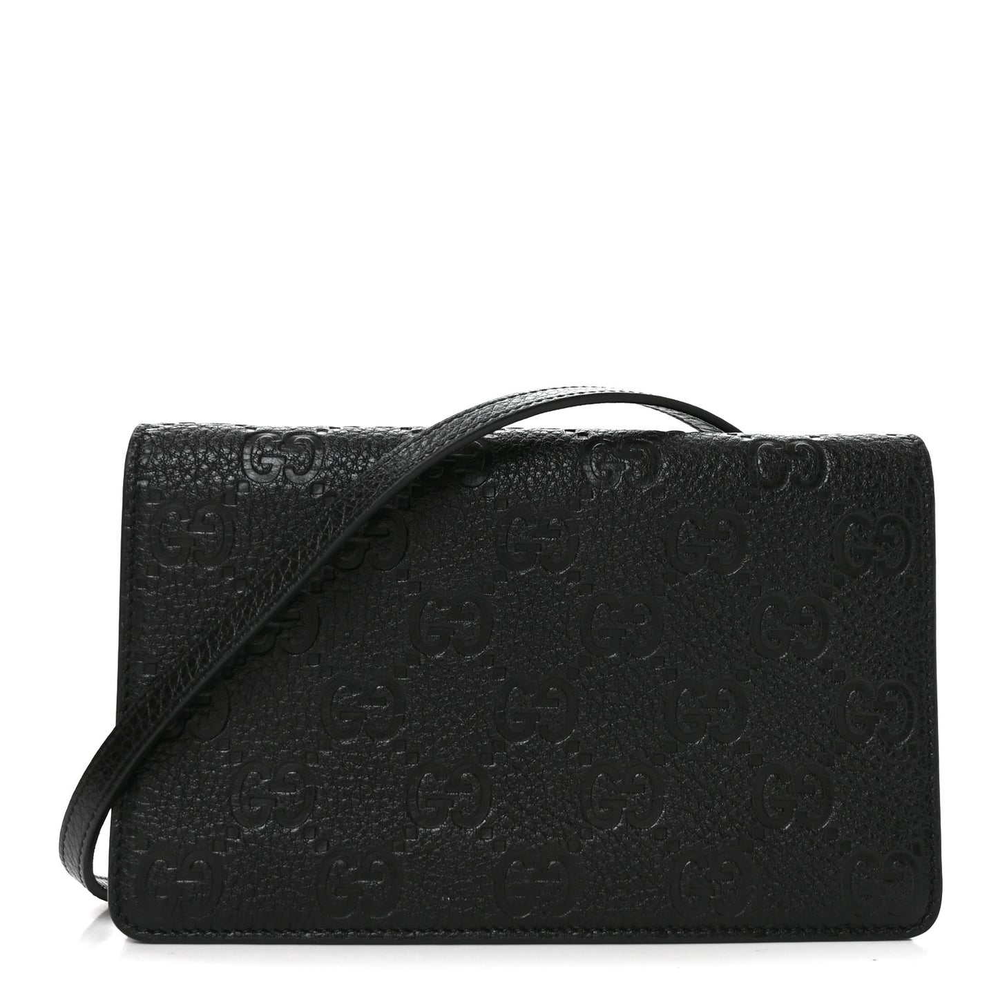 GG Grainy Calfskin Emblem Wallet On Chain Black