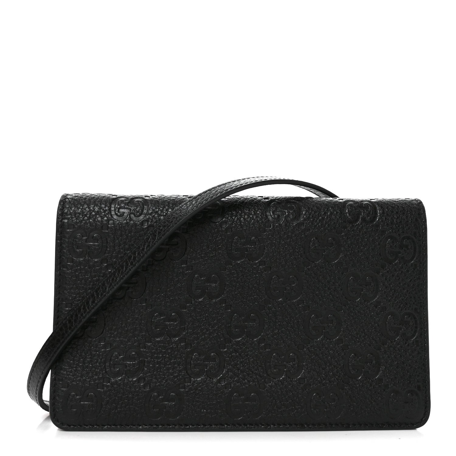 Gucci GG Grainy Calfskin Emblem Wallet On Chain Black 1 of 11