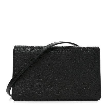 Gucci GG Grainy Calfskin Emblem Wallet On Chain Black 1 of 11
