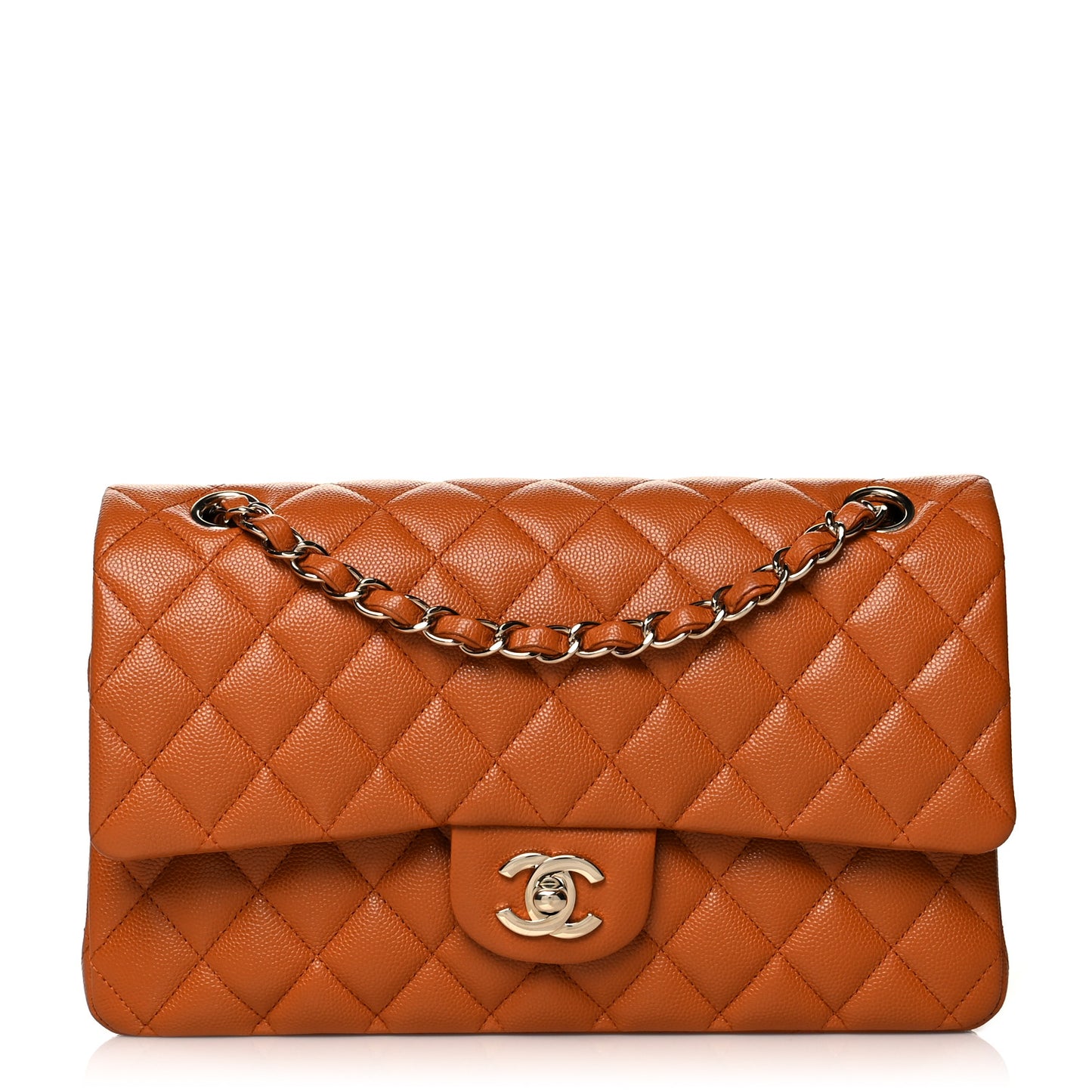 Caviar Quilted Medium Double Flap Light Brown