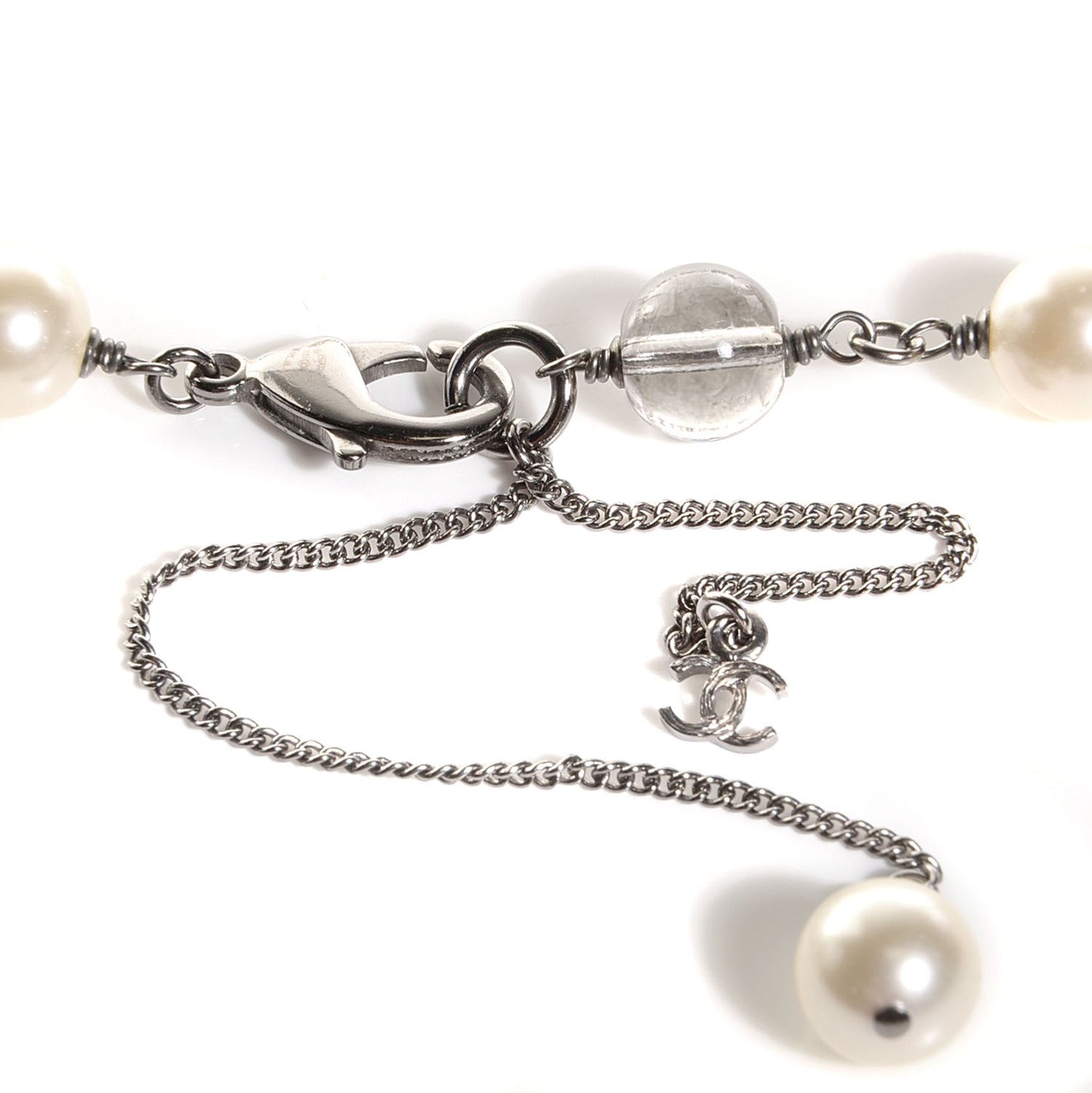 Pearl Beaded CC Long Necklace Black