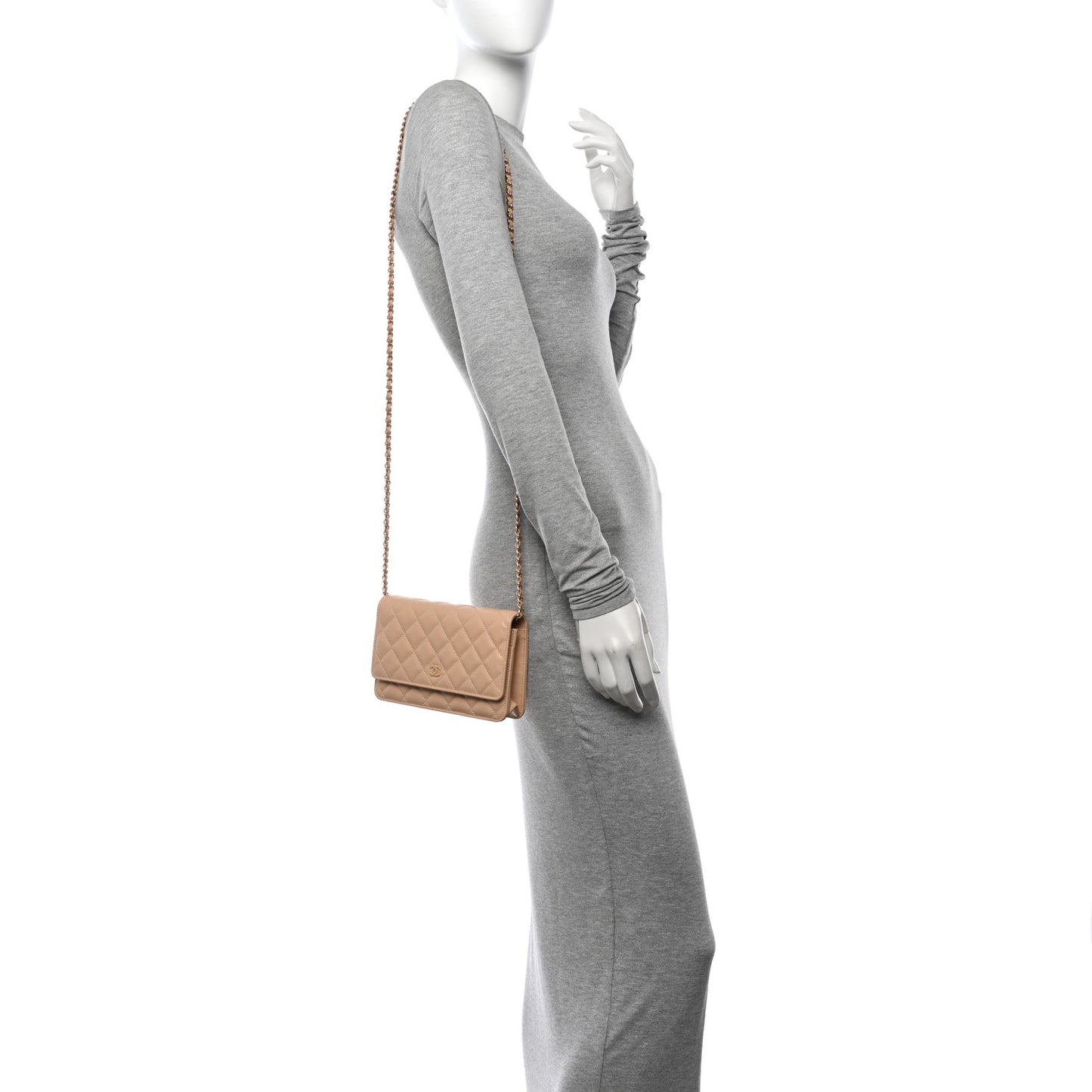 Caviar Quilted Wallet on Chain WOC Beige