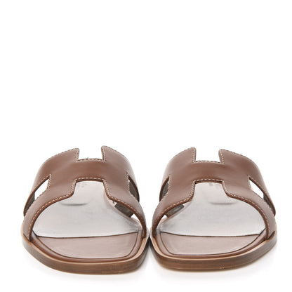 Hermes Box Calfskin Oran Sandals 37 Gold 2 of 9