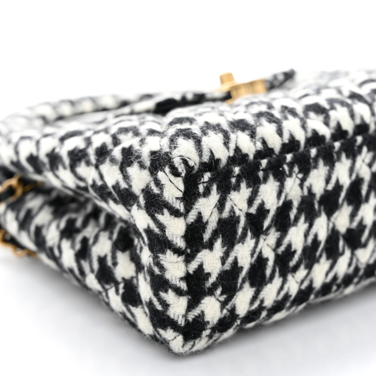 Tweed Houndstooth Quilted Nano Kelly Shopper Black White