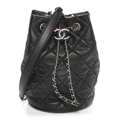 Chanel Lambskin Quilted CC Drawstring Bucket Bag Black 1 of 10