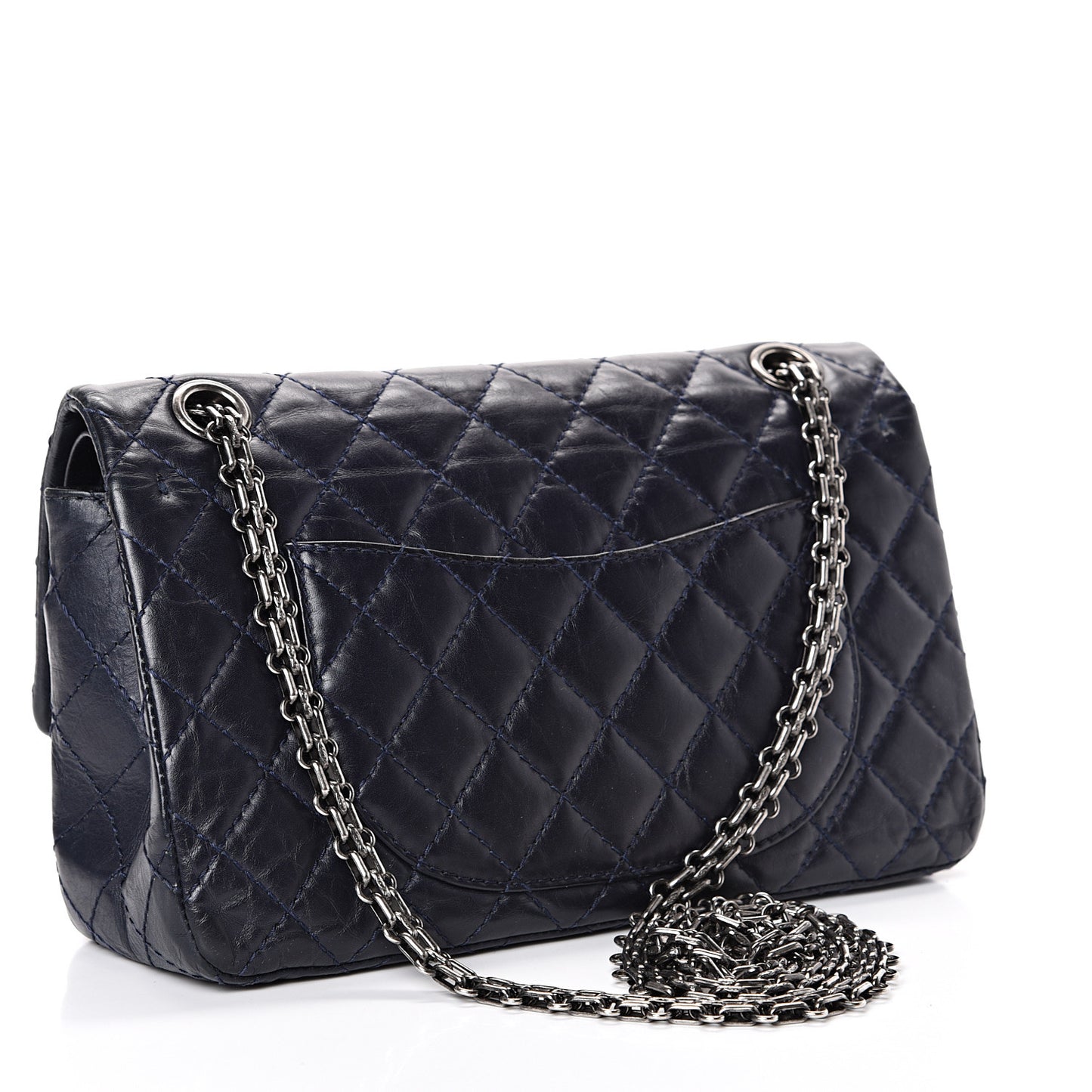 Aged Calfskin Quilted 2.55 Reissue 225 Flap Navy Blue
