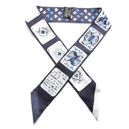 Hermes Silk Jeu de Cartes Twilly Marine Petrole White 1 of 5
