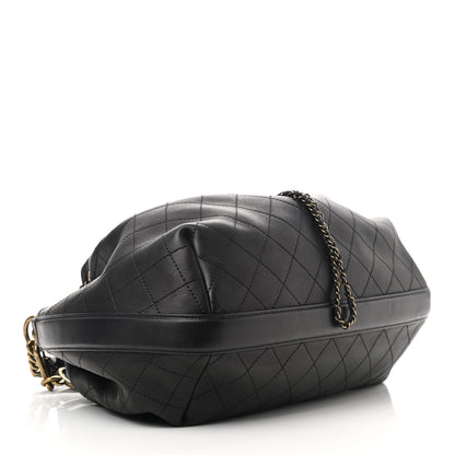Chanel Calfskin Stitched Small Paris Rome Drawstring CC Bag Black 4 of 10