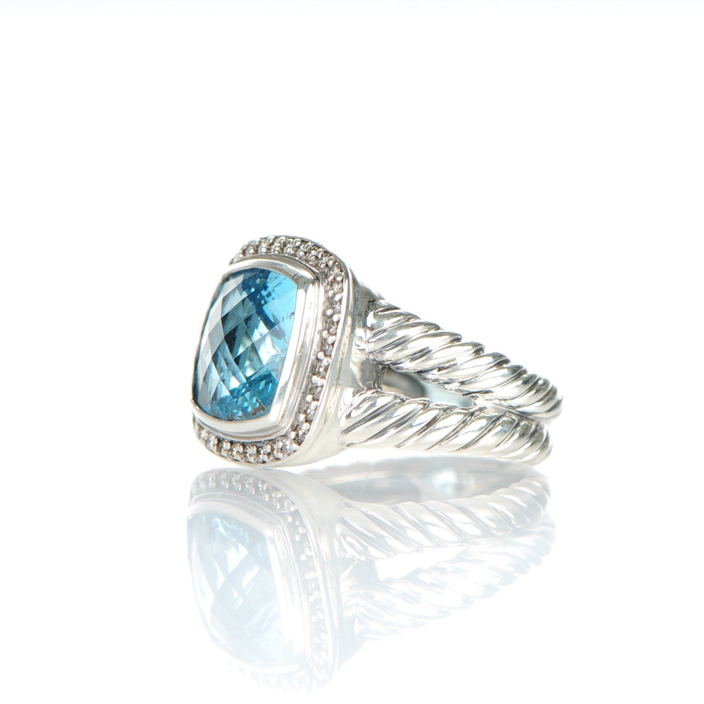 David Yurman Sterling Silver Diamond Blue Topaz 11mm Albion Ring 54 7 3 of 6