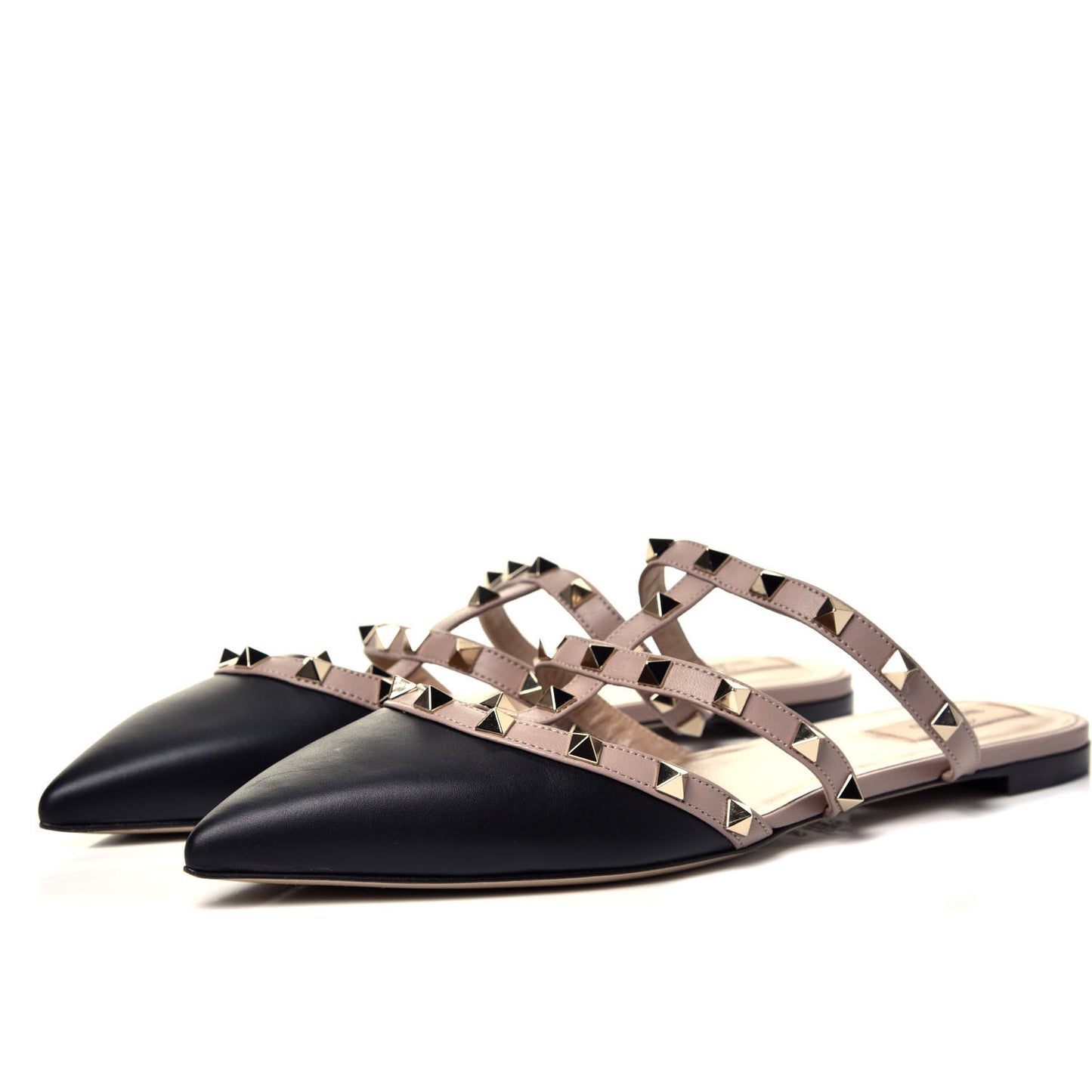 Nappa Rockstud Flat Cage Mules 40.5 Black Poudre