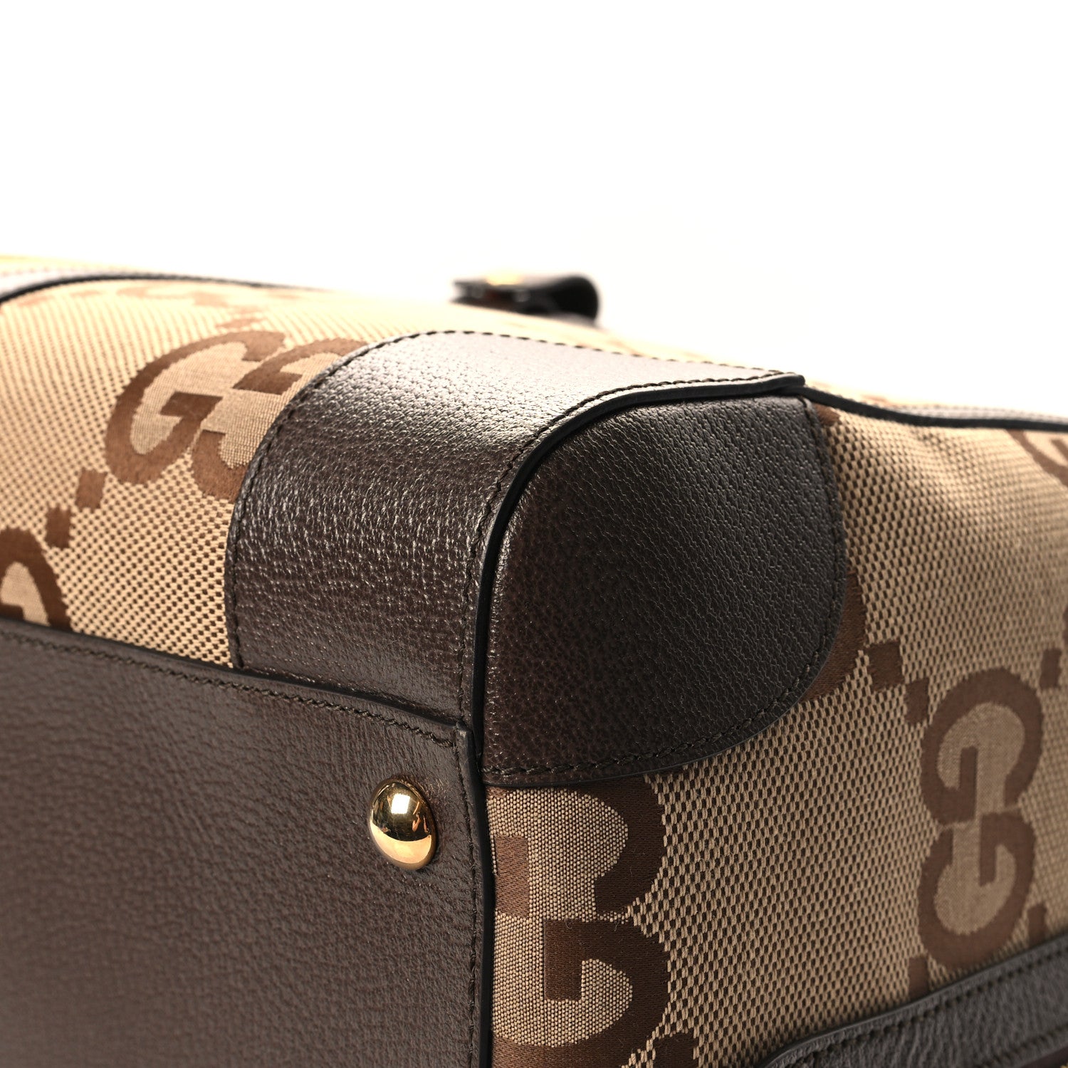 Gucci Monogram Jumbo GG Textured Dollar Calfskin Web Large Duffle Bag Camel Ebony 11 of 12