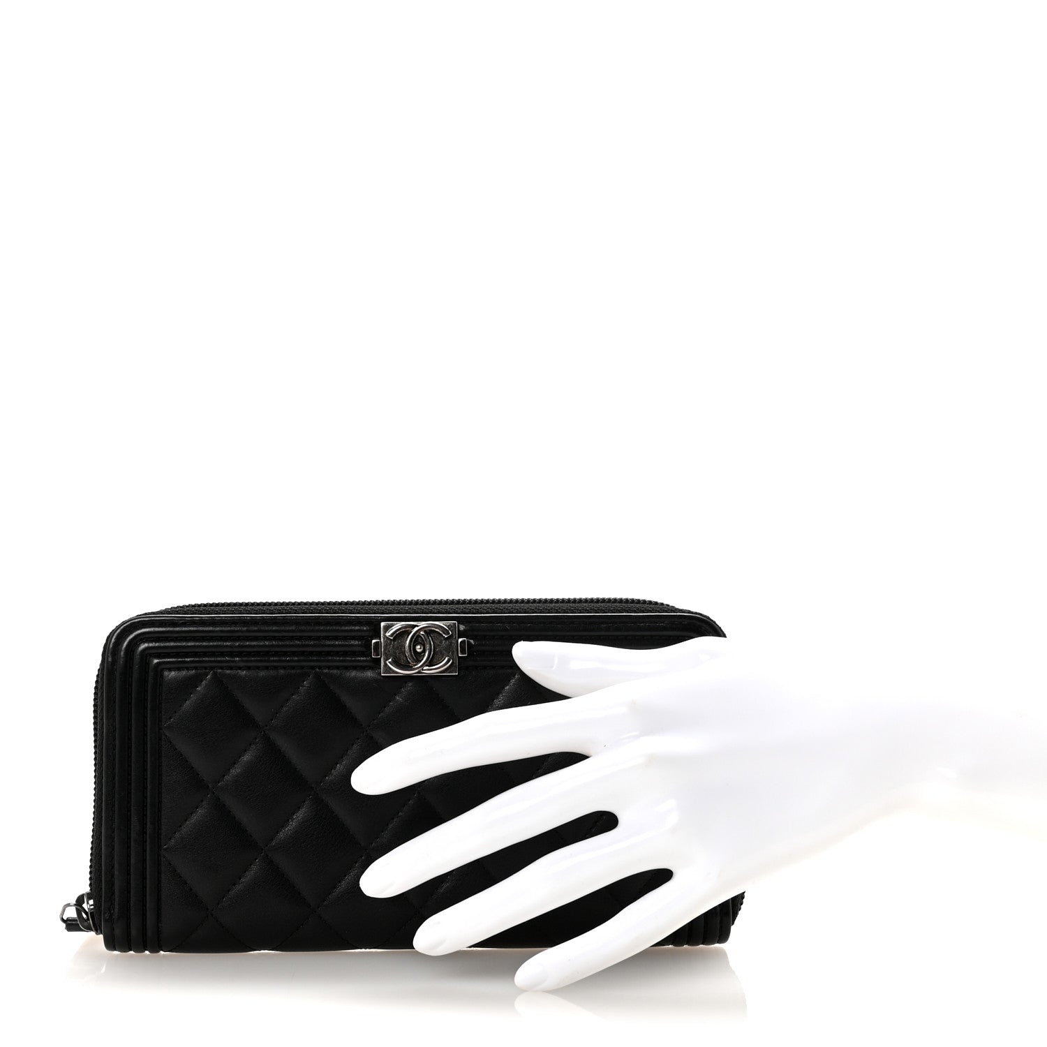 Chanel Lambskin Quilted Boy Zip Around Wallet Black 1788014