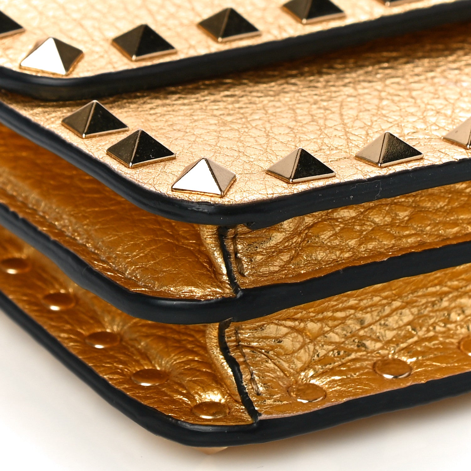 Valentino Garavani Pebbled Calfskin Rockstud Flap Wallet On Chain Soft Gold 8 of 9