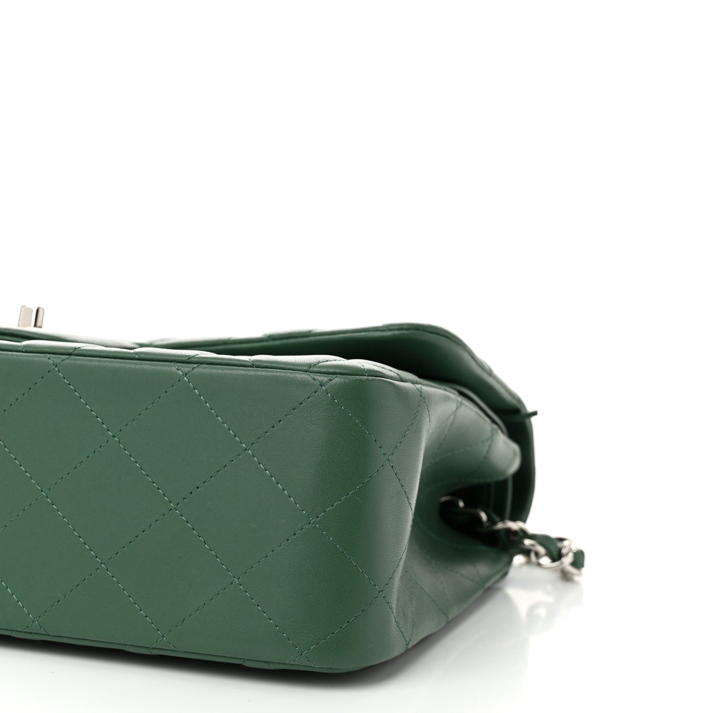 Lambskin Quilted Jumbo Double Flap Green