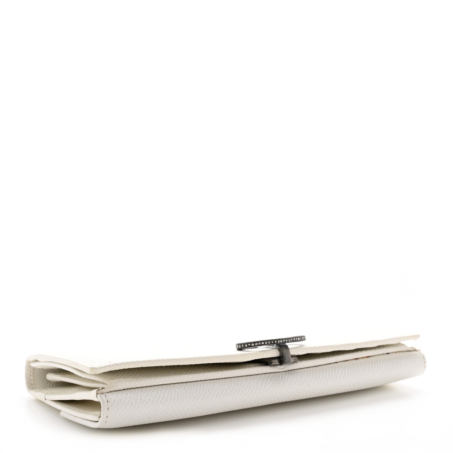 Grainy Calfskin Crystal Flap Wallet White