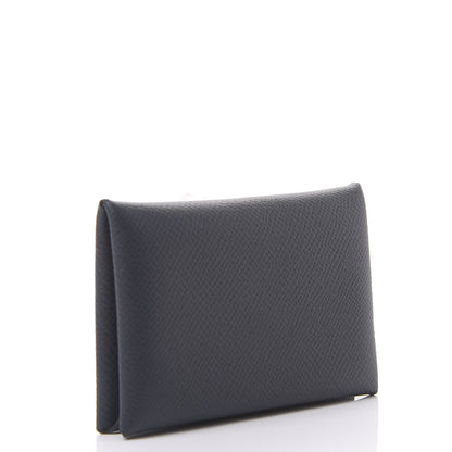 Hermes Epsom Verso Calvi Card Case Bleu Indigo Vert Amande 2 of 9