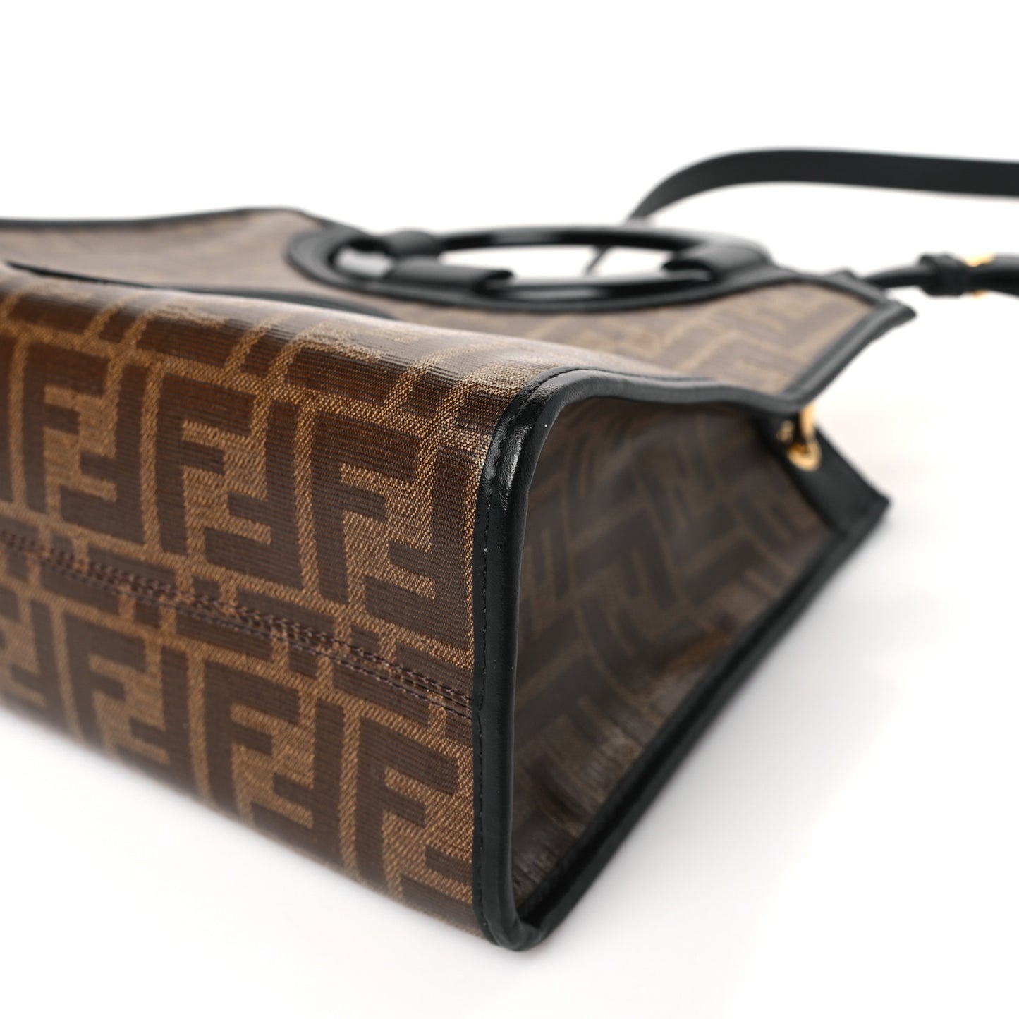Glazed Fabric Vitello Century Plexiglass FF 1974 Stamp Patch Small Runaway Shopper Tote Mogano Panna Black