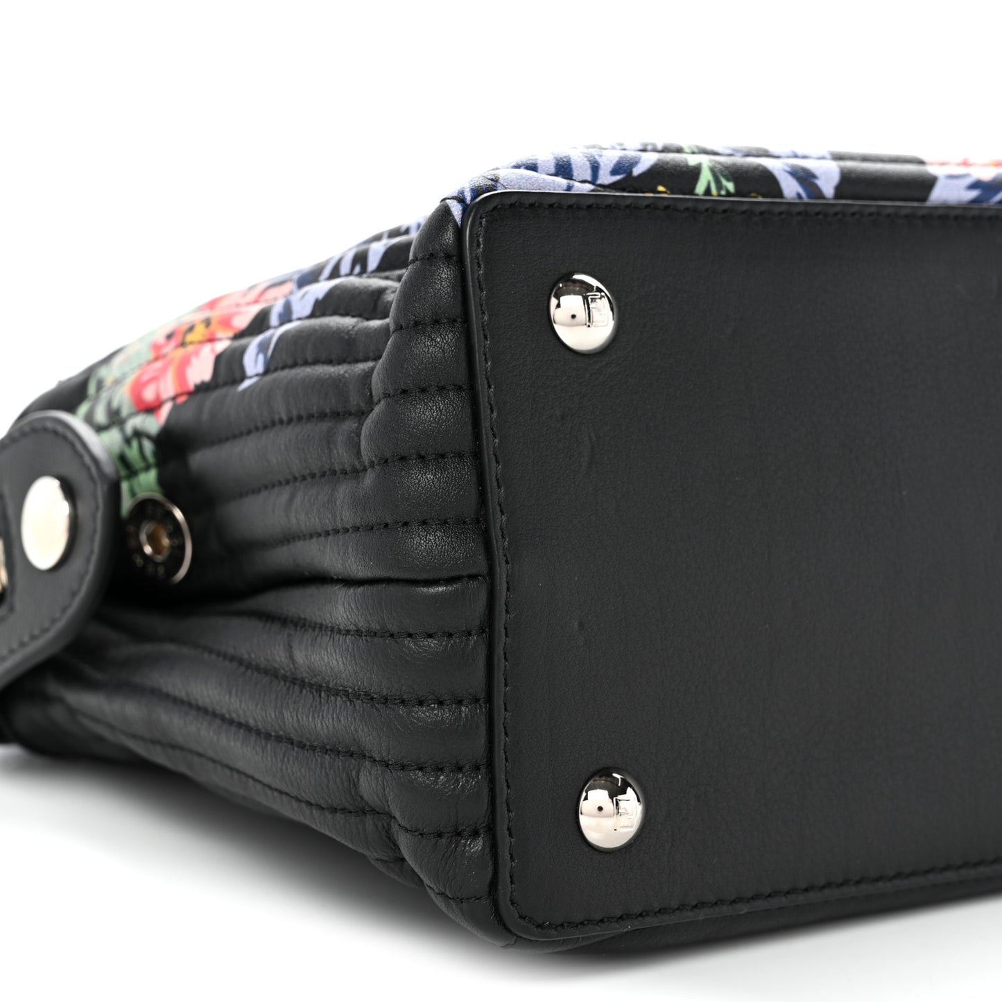 Calfskin Trapuntata Floral Small DotCom Click Chain Satchel Black Multicolor