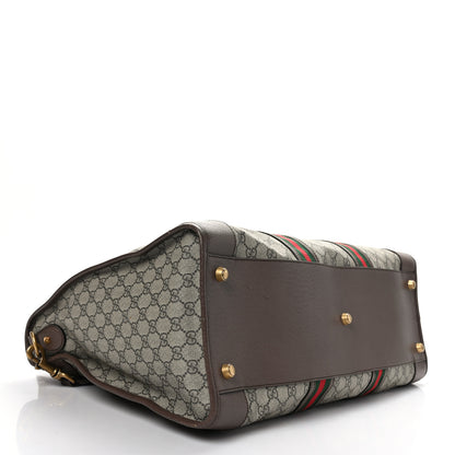 Gucci Soft GG Supreme Monogram Textured Dollar Calfskin Web Large Ophidia Carry-On Duffle Bag Beige Ebony New Acero 4 of 12