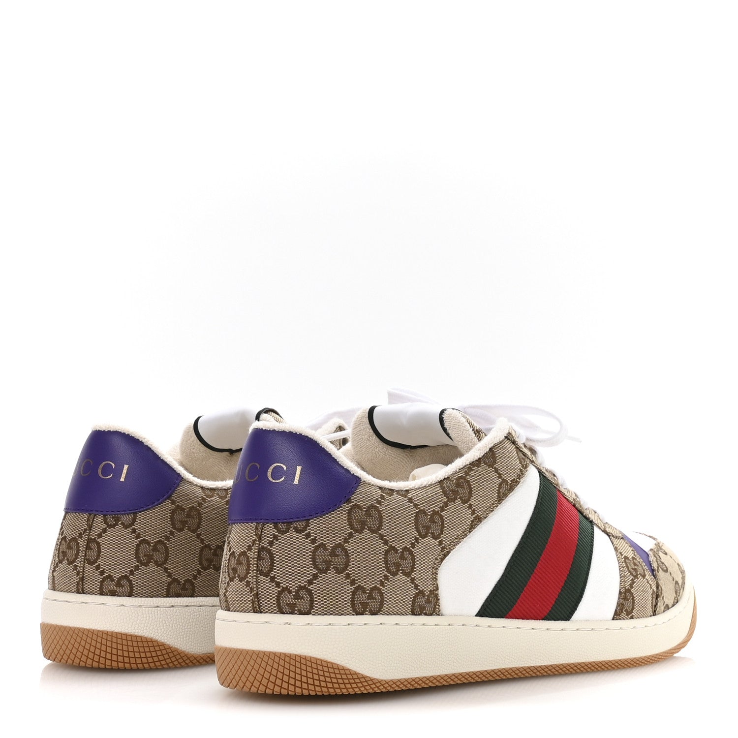 Gucci GG Supereme Monogram Calfskin Web Mens Screener Sneakers 10 Beige Ebony White Shine Purple 5 of 9