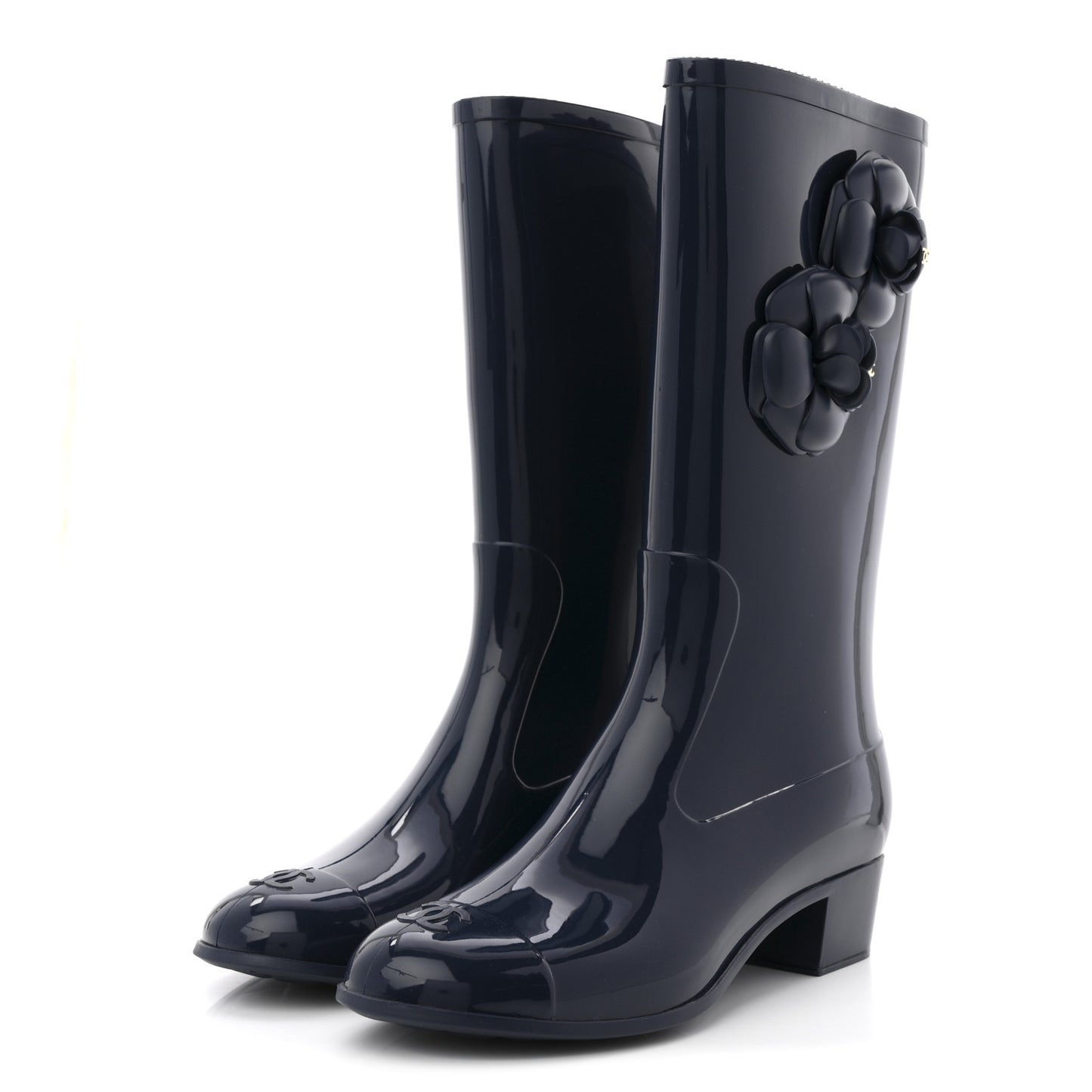 Rubber Camellia Rain Boots 39 Dark Blue