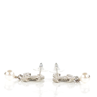 Chanel Crystal Baguette Pearl CC Drop Earrings Silver 4 of 5