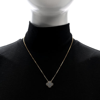 Van Cleef & Arpels 18K Yellow Gold Black Onyx Vintage Alhambra Pendant Necklace 2 of 4