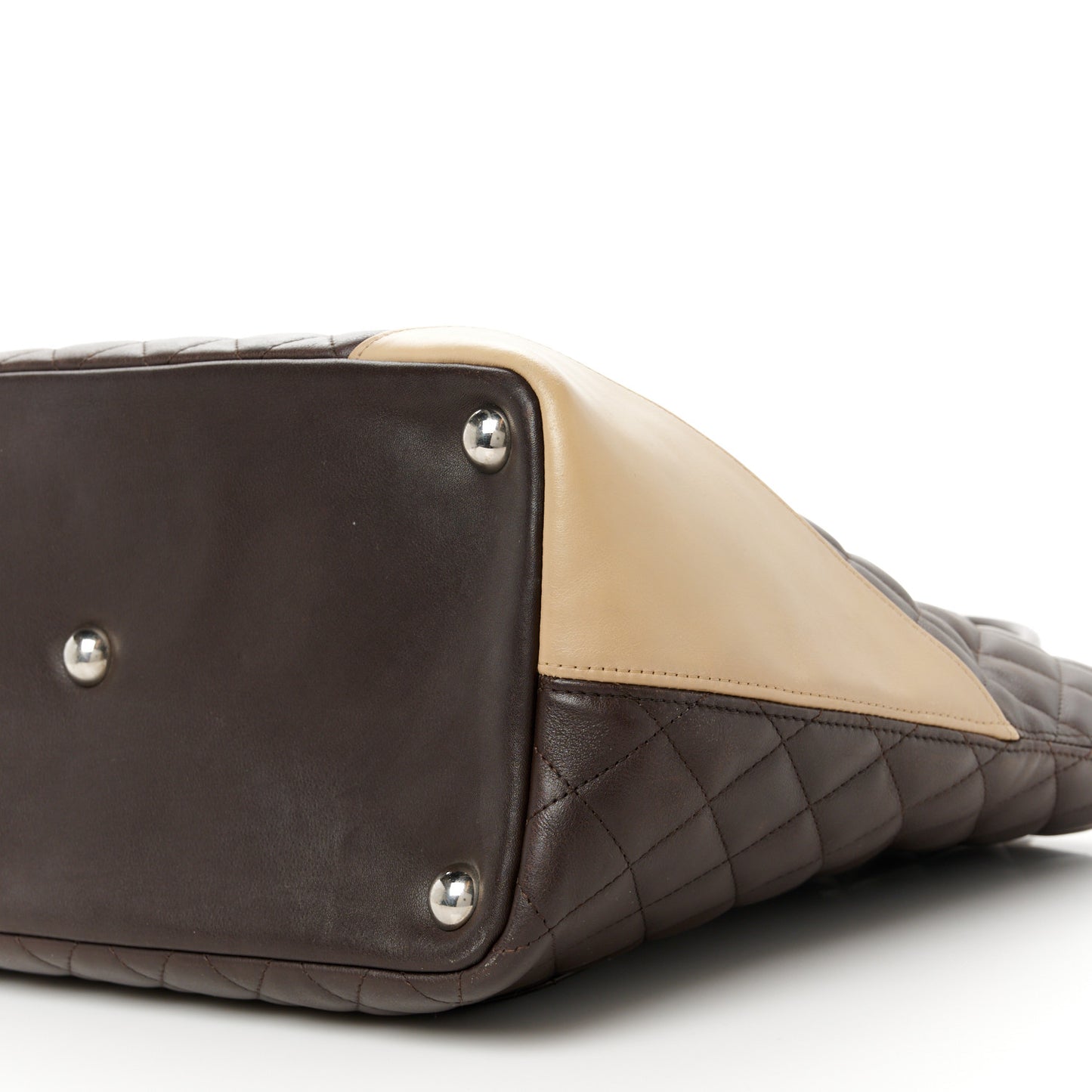 Calfskin Quilted Large Cambon Tote Brown Beige