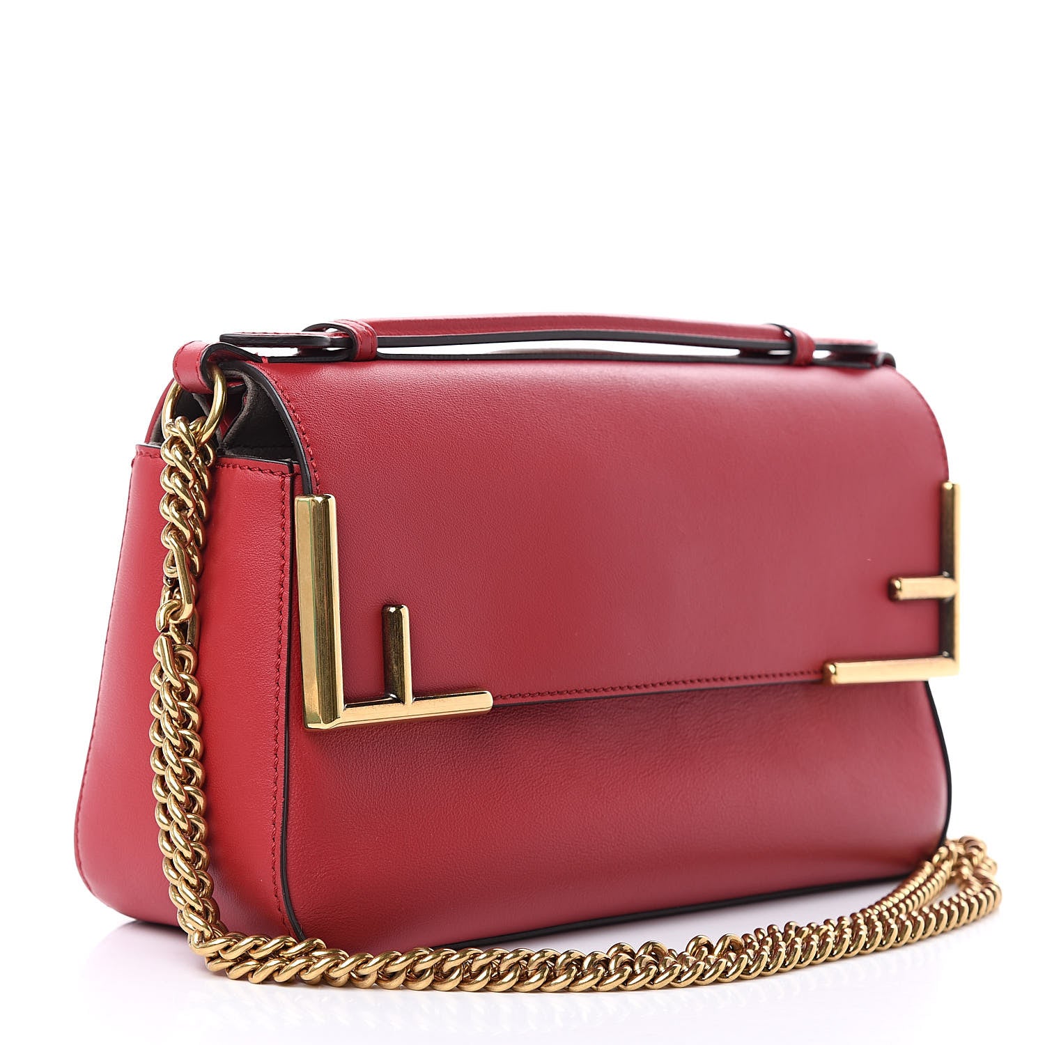 Fendi Vitello Grace Glazed Fabric FF 1974 Double F Shoulder Bag Fragola Mogano Panna 3 of 11