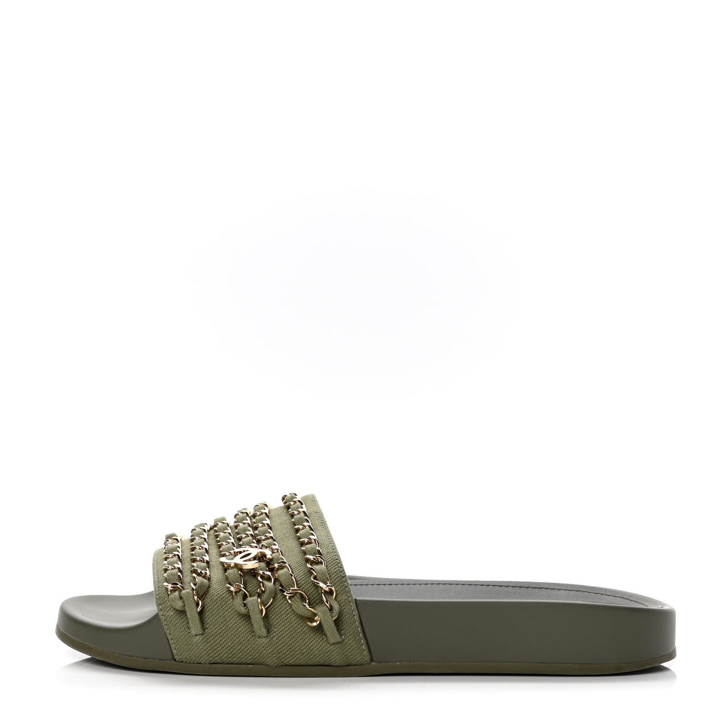Canvas Chain Flat Sandals 38 Khaki
