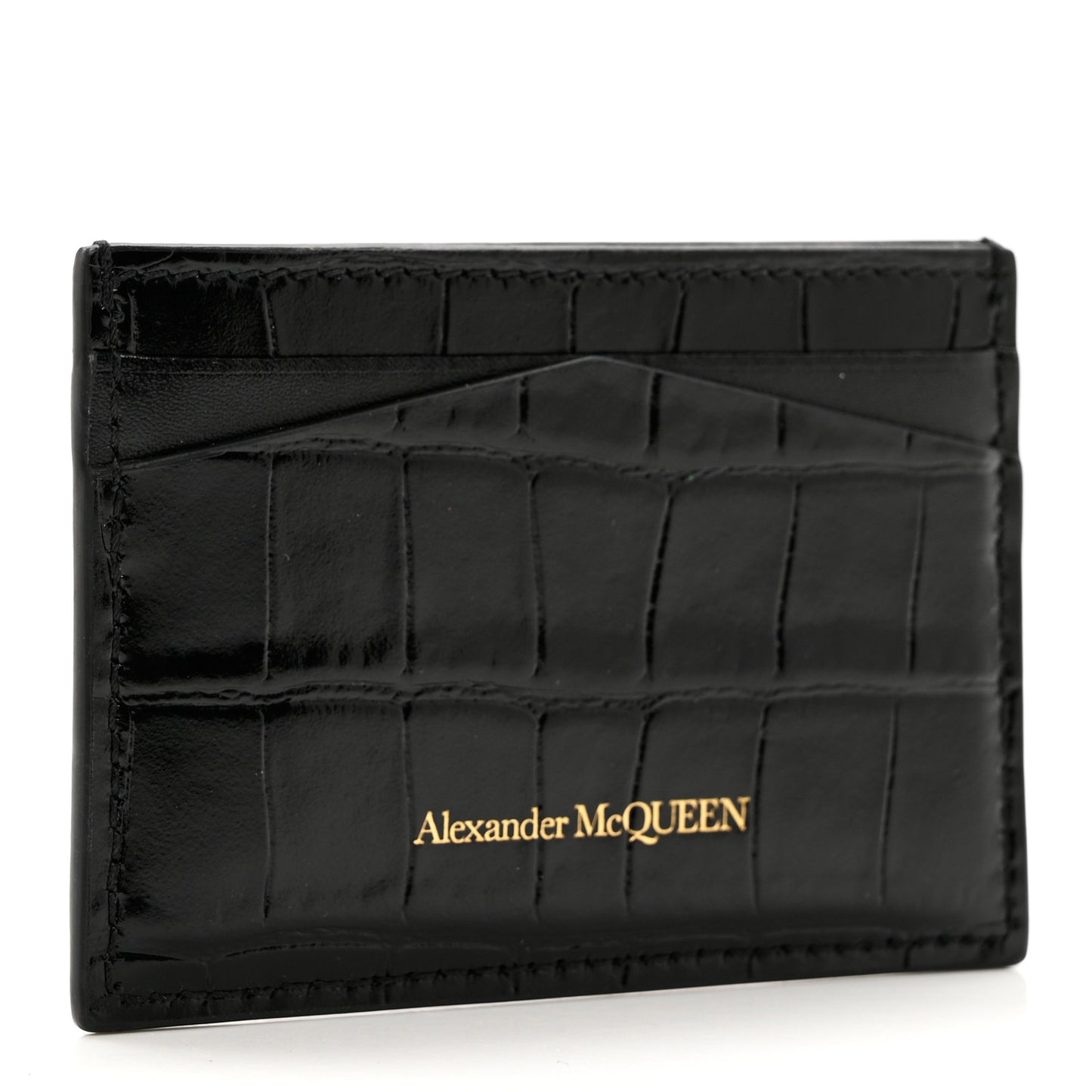 Patent Crocodile Embossed Skull Card Holder Black