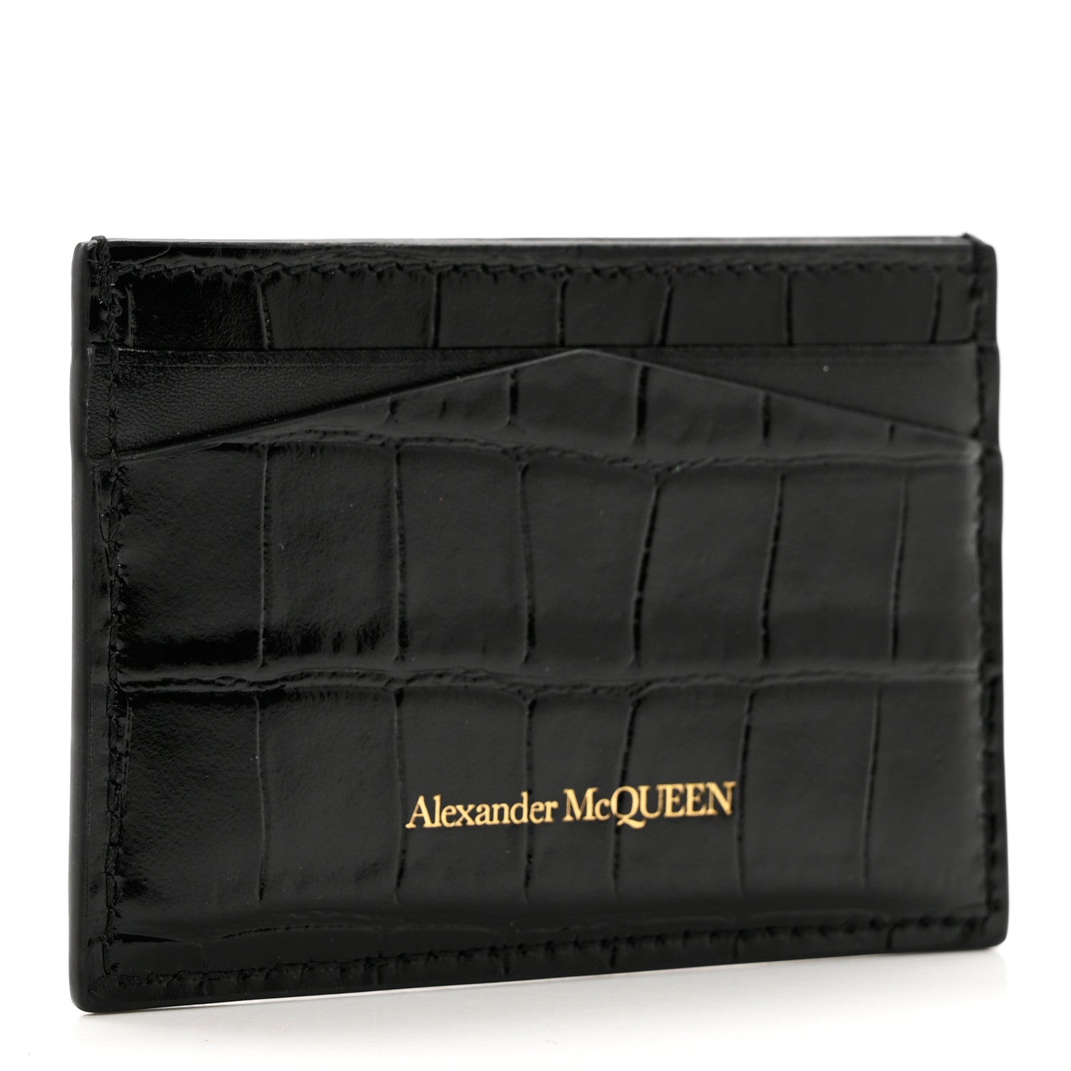 Alexander McQueen Patent Crocodile Embossed Skull Card Holder Black 3 of 6