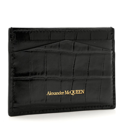 Alexander McQueen Patent Crocodile Embossed Skull Card Holder Black 3 of 6