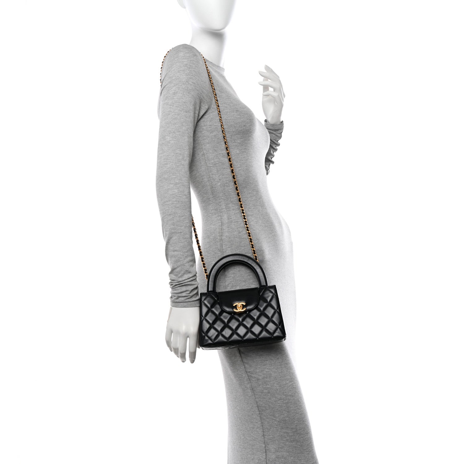 Chanel Shiny Aged Calfskin Quilted Nano Kelly Shopper Black 2 of 11