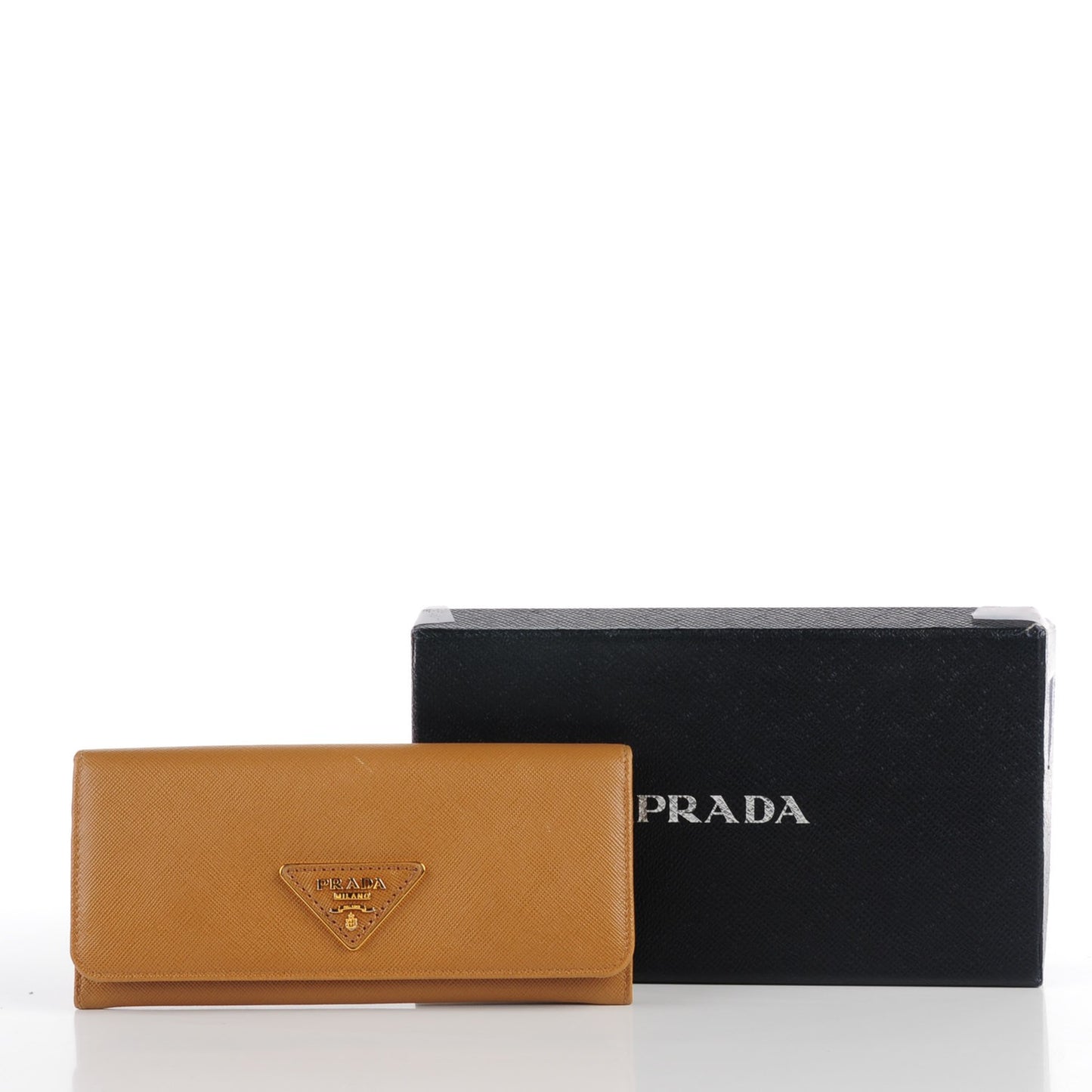Saffiano Triangle Continental Flap Wallet Caramel