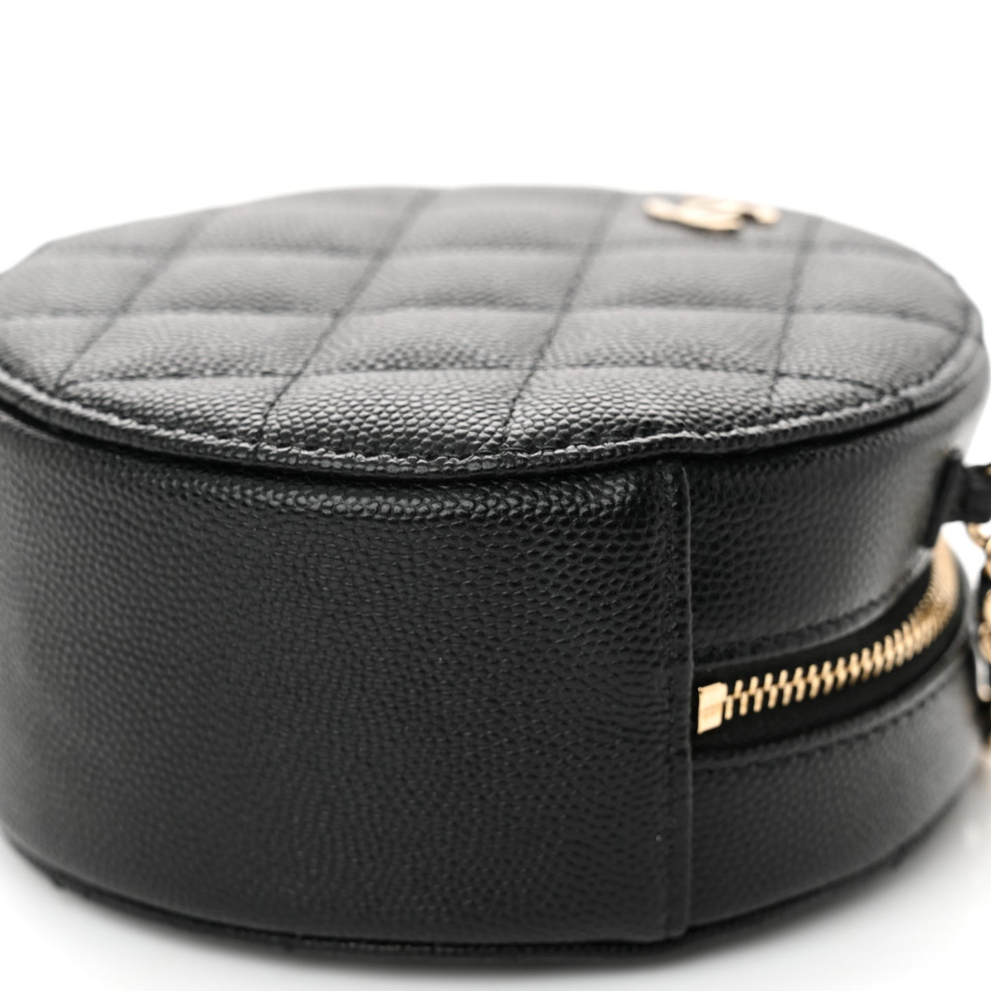 Caviar Quilted Round Clutch With Chain  Black