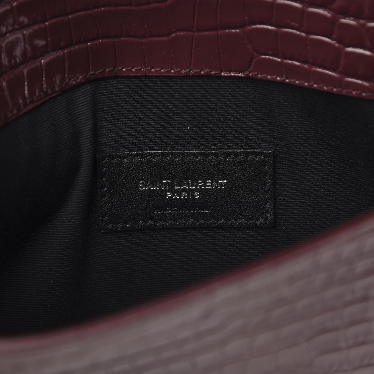 Saint Laurent Calfskin Crocodile Embossed Uptown Monogram Clutch Rouge Legion 6 of 7
