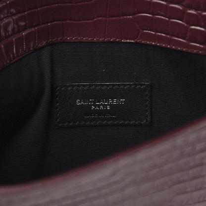 Saint Laurent Calfskin Crocodile Embossed Uptown Monogram Clutch Rouge Legion 6 of 7