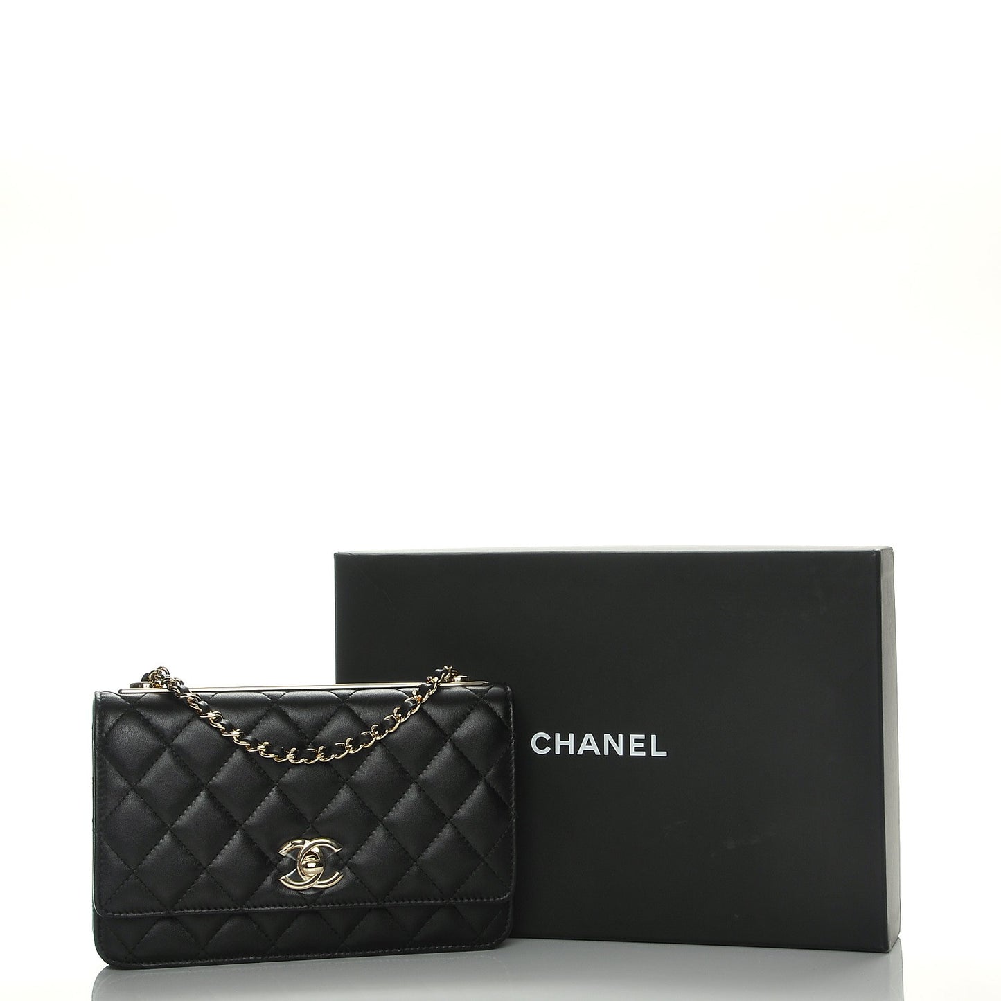 Lambskin Quilted Trendy CC Wallet On Chain WOC Black