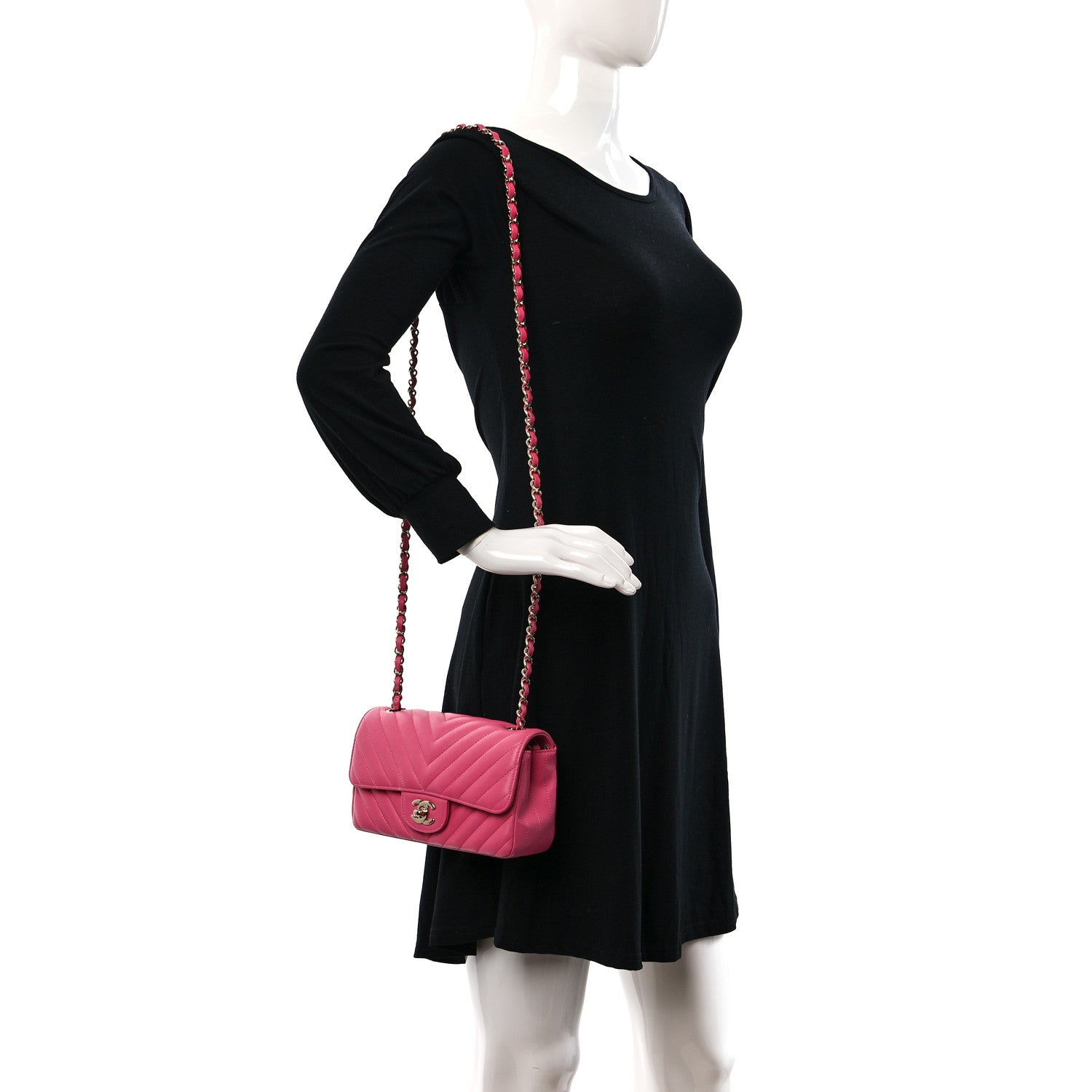 Chanel Lambskin Chevron Quilted Mini Rectangular Flap Dark Pink 2 of 9