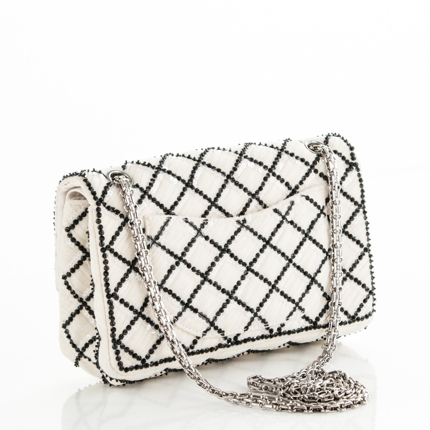 Sequin Mesh Quilted 225 Reissue Flap White Black