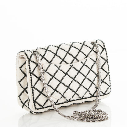 Chanel Sequin Mesh Quilted 225 Reissue Flap White Black 3 of 10