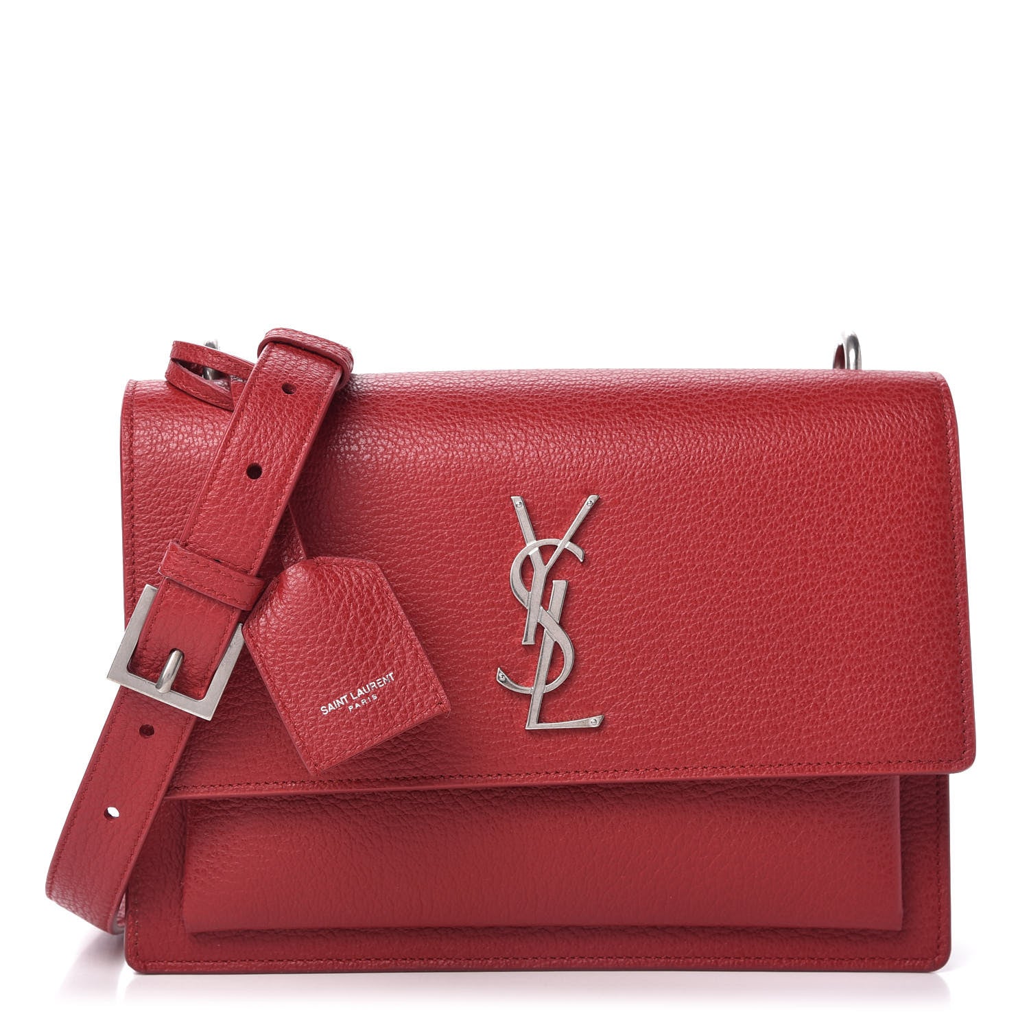Saint Laurent Grained Calfskin Medium Monogram Sunset Satchel Red 1 of 9