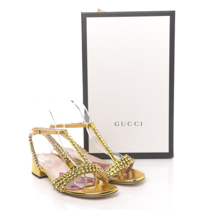 Gucci Nappa Silk Crystal Bertie T-Strap Low Heel Sandals 36 Gold 9 of 9