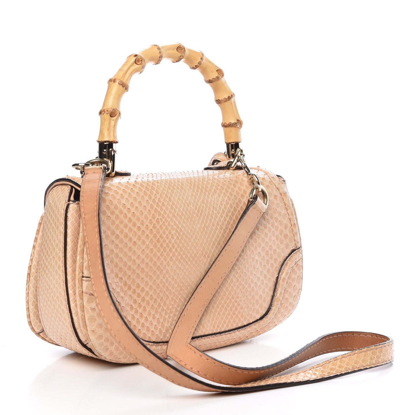 Python Small New Bamboo Top Handle Bag Beige