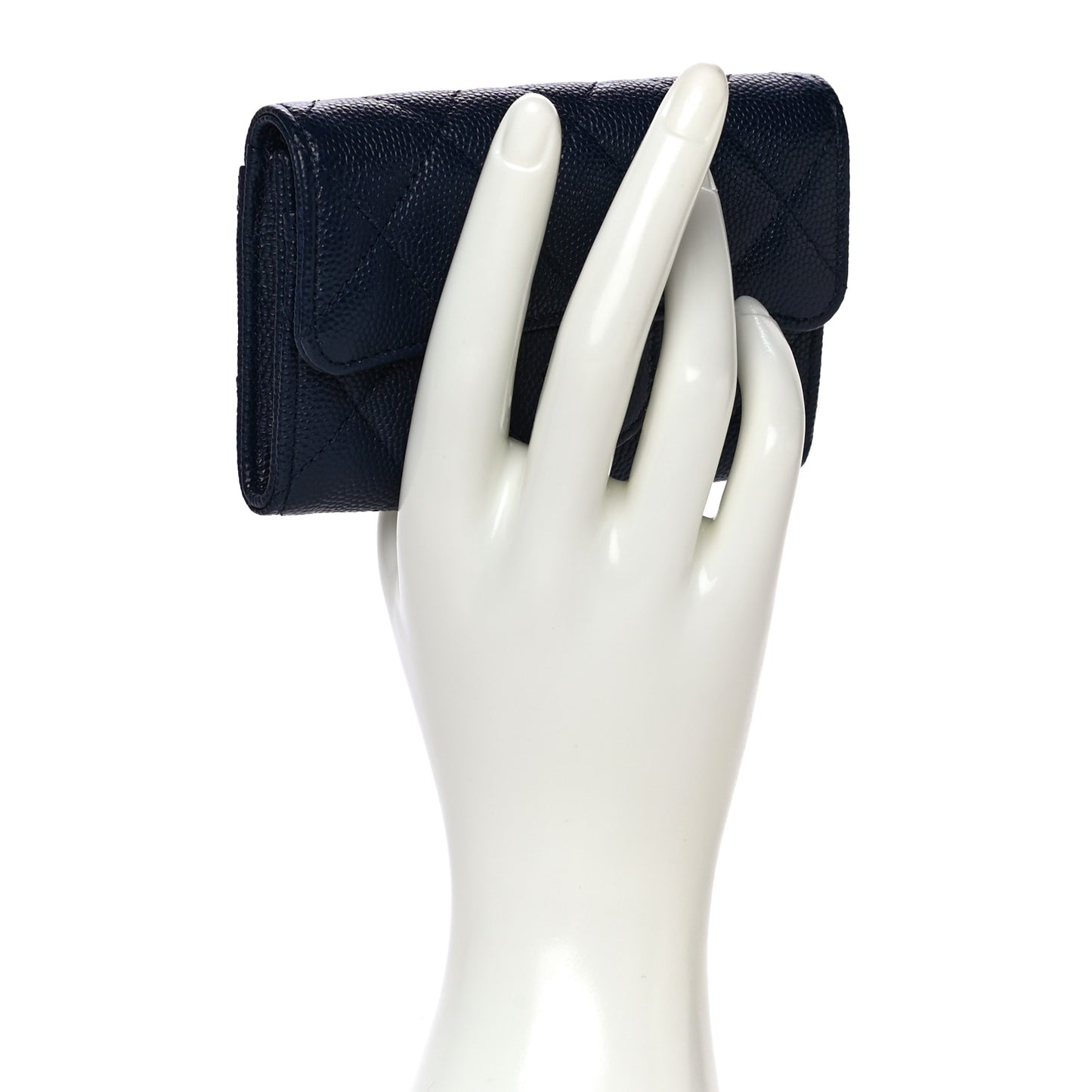 Caviar Quilted Flap Card Holder Wallet Navy Blue