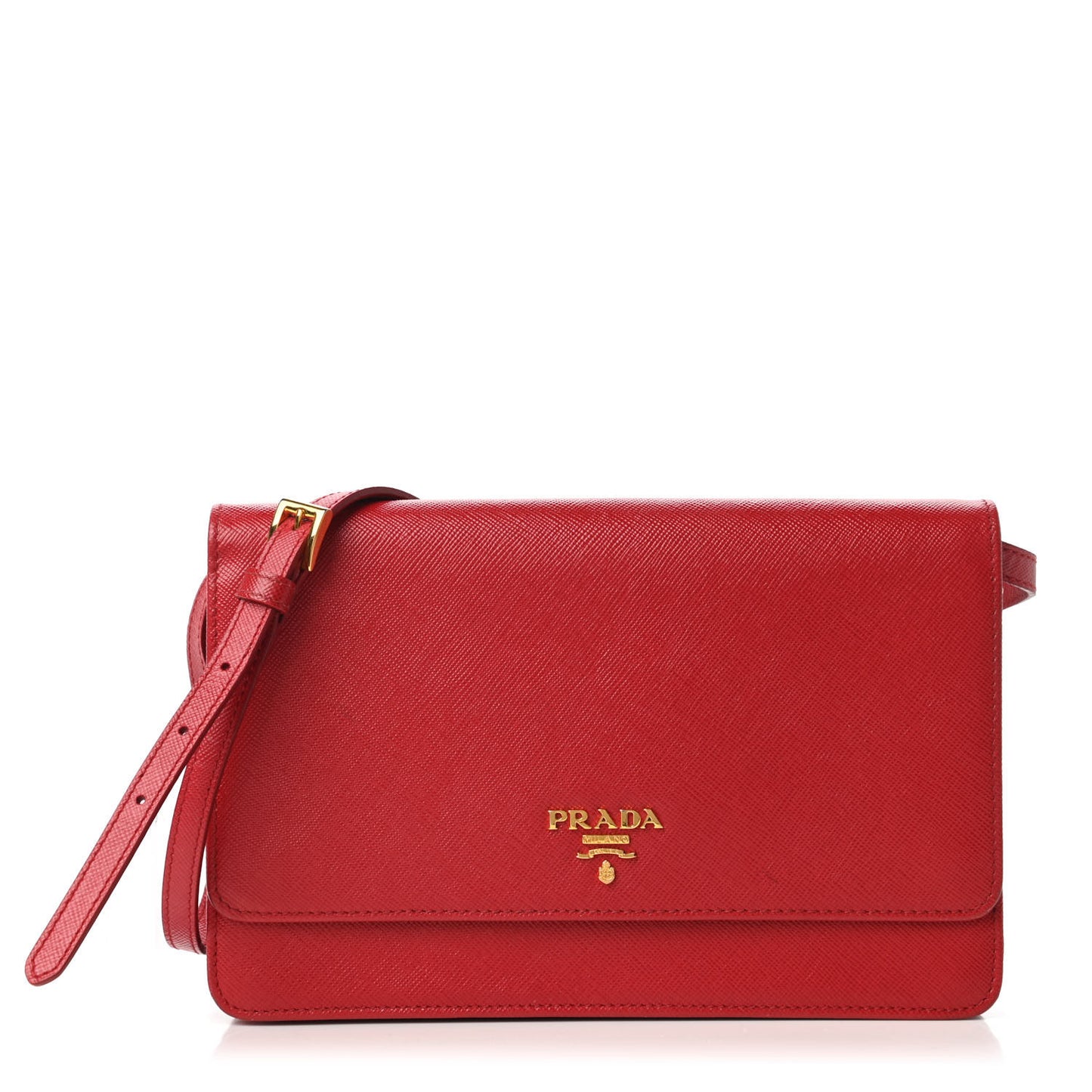 Saffiano Metal Mini Crossbody Wallet Rosso