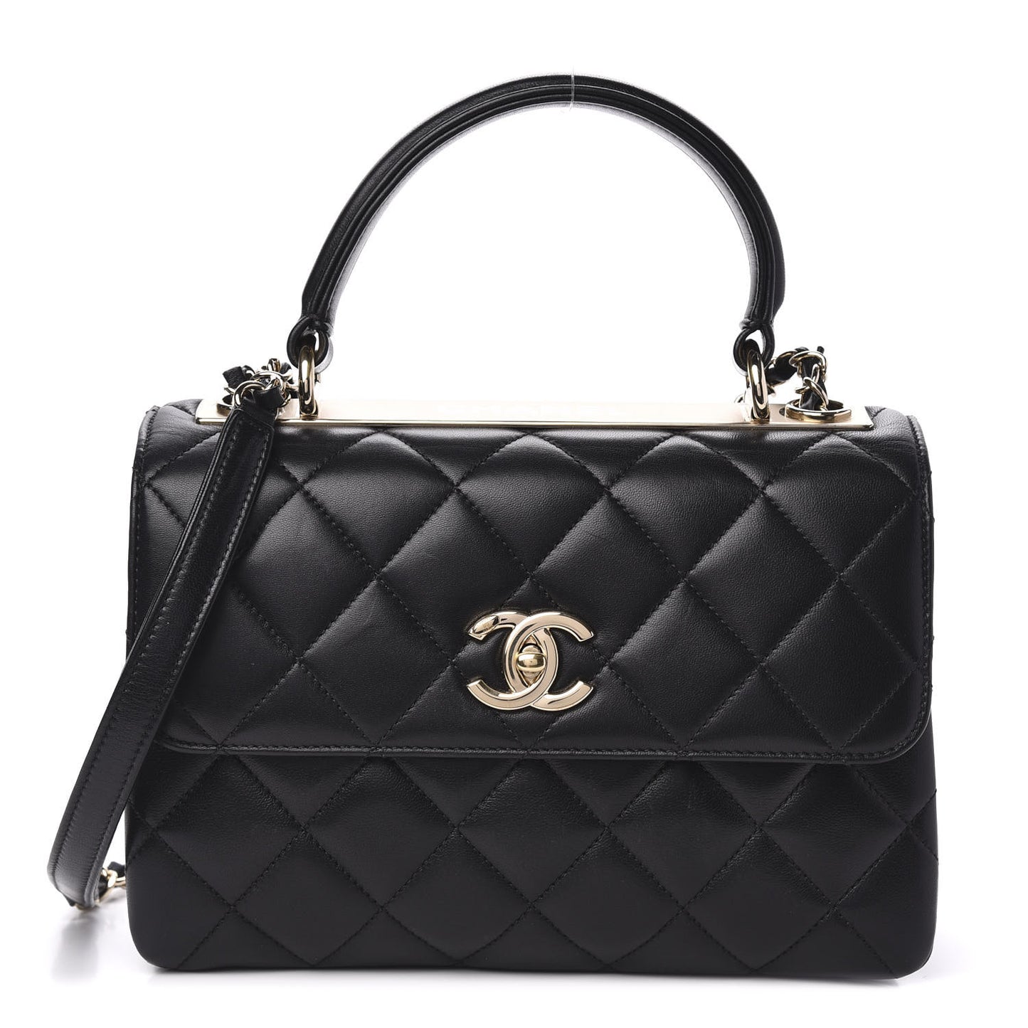 Lambskin Quilted Small Trendy CC Dual Handle Flap Bag Black