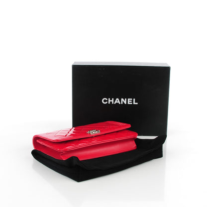 Chanel Patent Calfskin Quilted Boy Wallet On Chain WOC Red 4 of 8