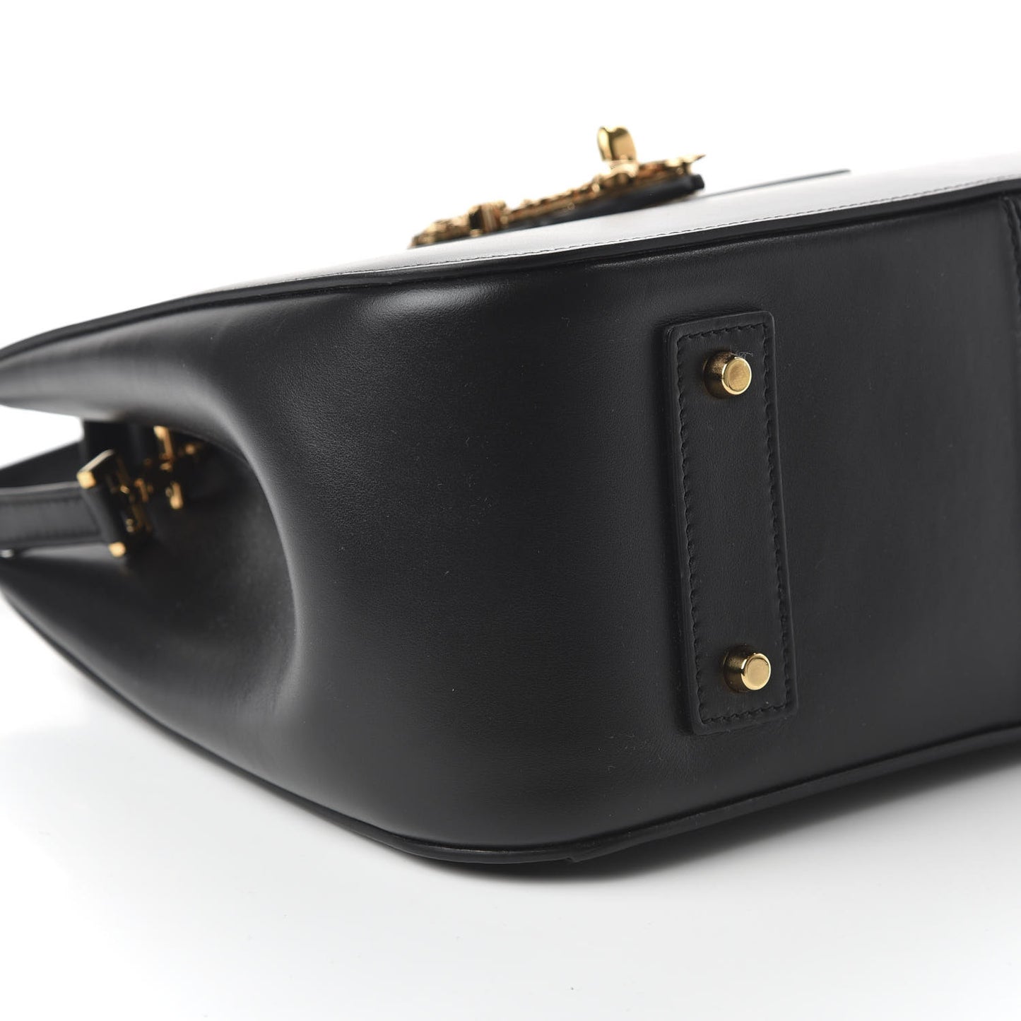 Vitello Barocco Virtus Small Top Handle Shoulder Bag Black